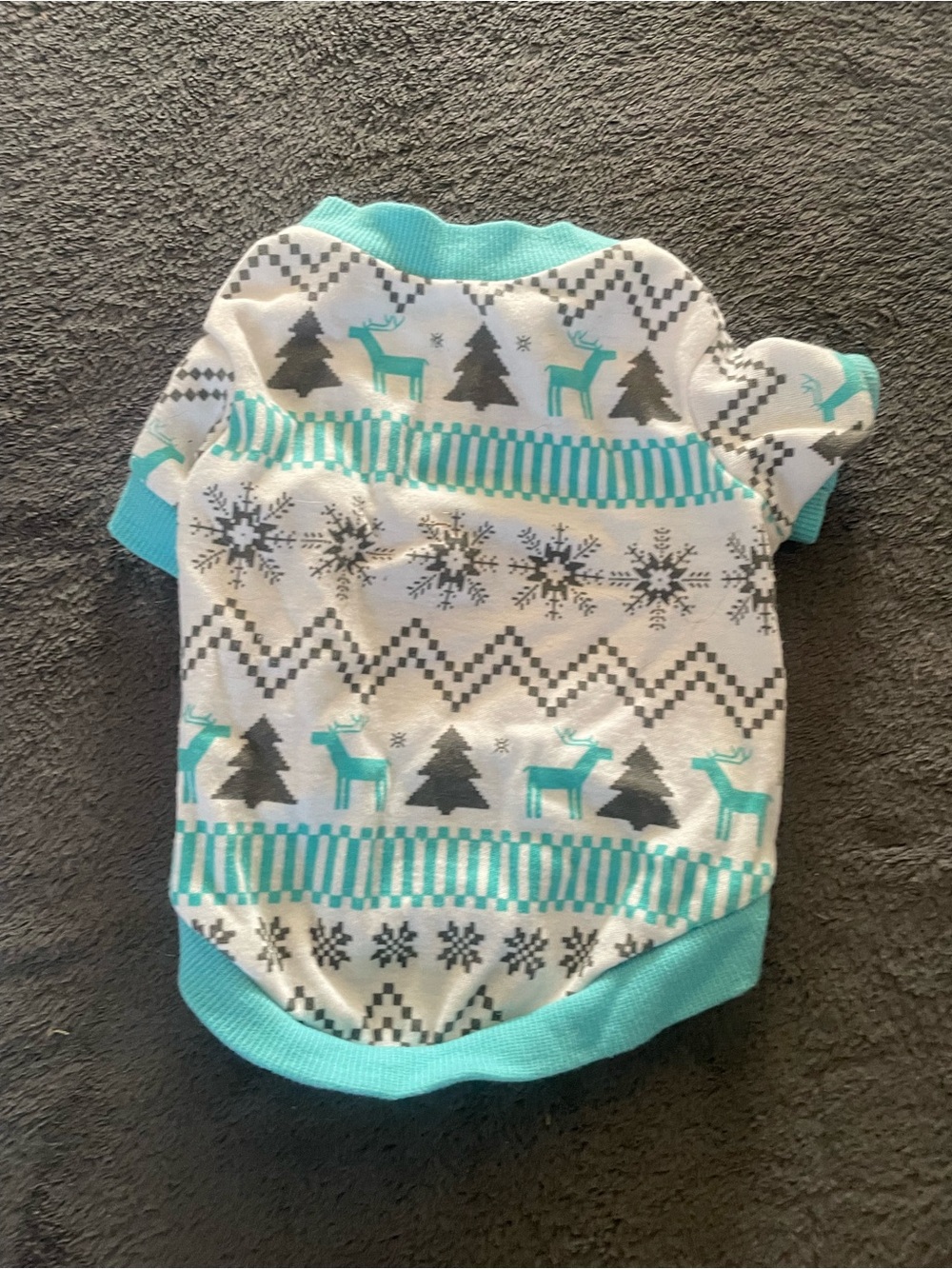 Aqua & White Holiday Reindeer Dog Sweater